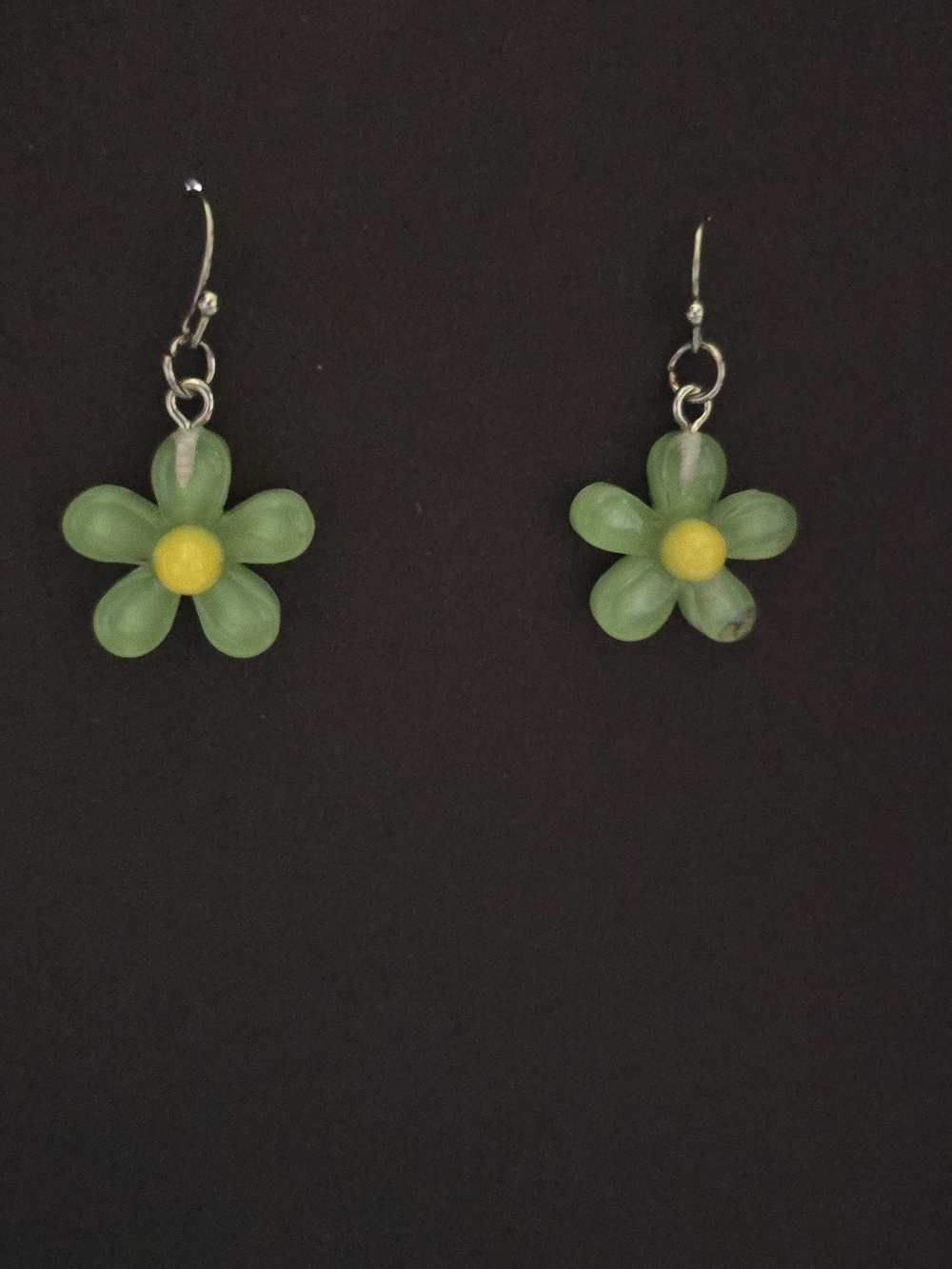 Green Flower Drop Earrings with Yellow Center - Women Jewelry